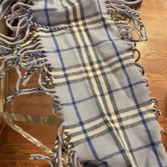 Blue white fringe plaid checkered scarf - Picture 2 of 2